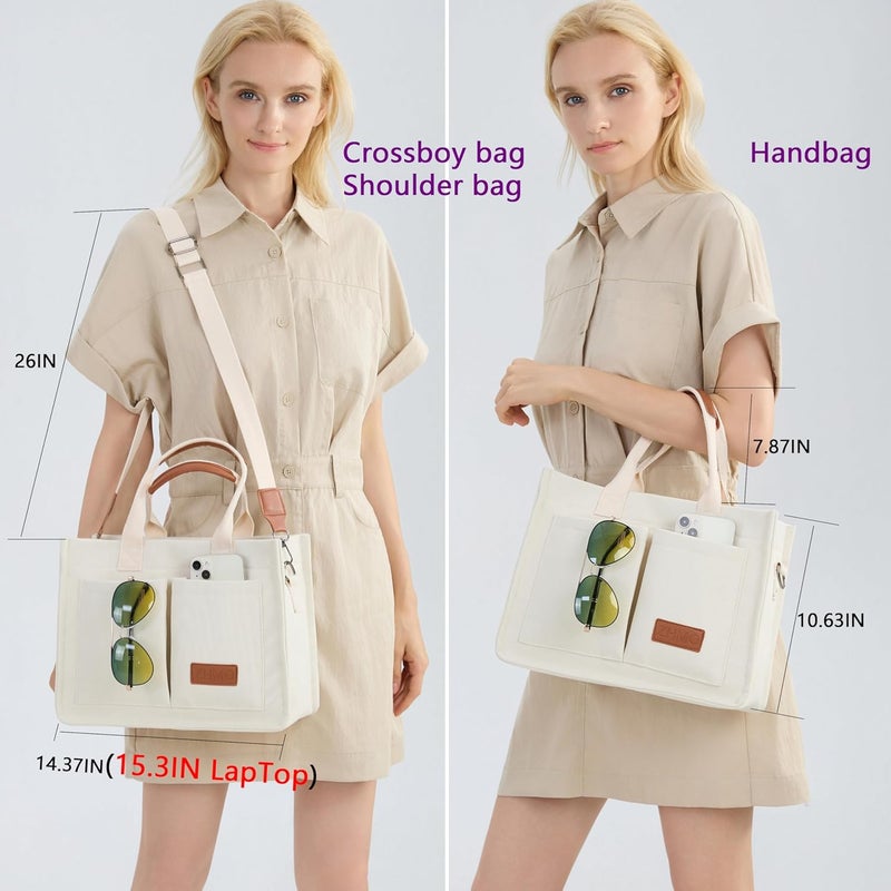 ZHMO Canvas Tote Bag for Women,Women's Bags Crossbody Bags Work Laptop Tote Bag Large Handbags Purse for Travel Nurse Teacher - Image 3